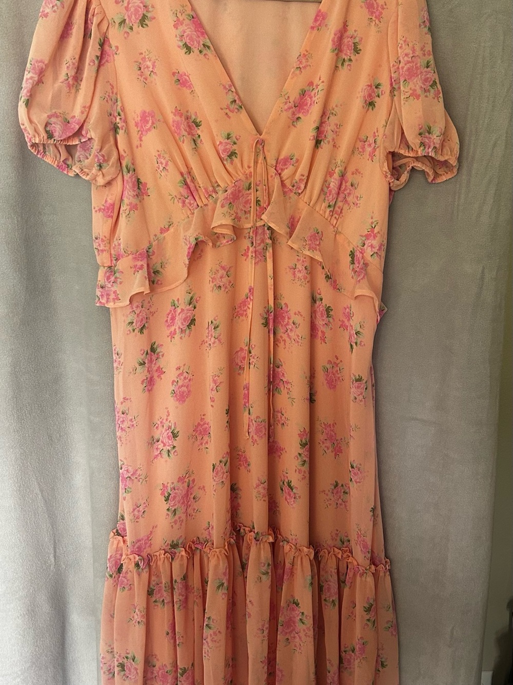 LoveShackFancy for Target Pink Floral Midi Dress Size 14 Puff Sleeve Cottagecore